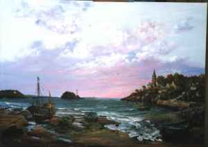 Plage de village de pêcheur par marée basse